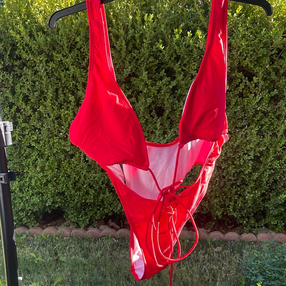 Red lace up one piece